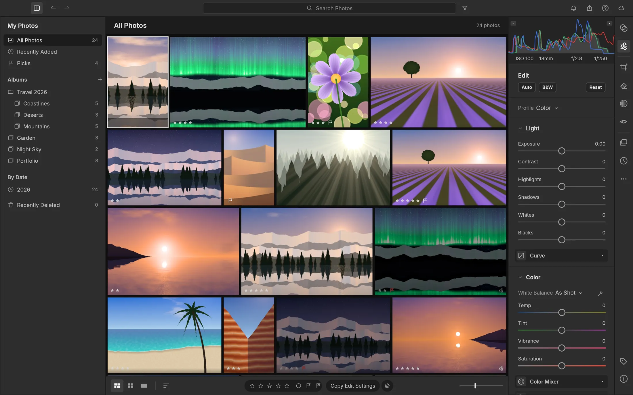 Library grid and selection